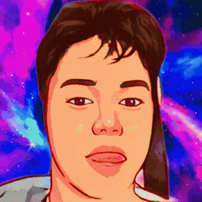 A Cartoon Drawing Of A Man 'S Face With A Galaxy Background GIF
