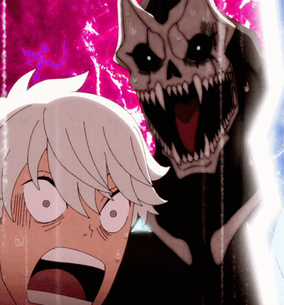 A Cartoon Drawing Of A Man Screaming In Front Of A Skull With Teeth GIF