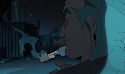 A Cartoon Drawing Of A Man Smoking A Cigarette With A Syringe In His Hand GIF