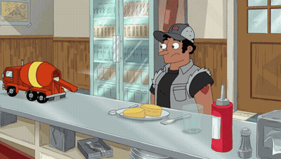 A Cartoon Drawing Of A Man Standing Behind A Counter GIF