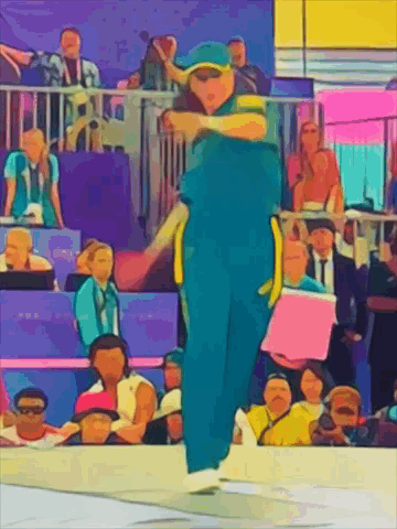 A Cartoon Drawing Of A Man Standing In Front Of A Crowd Of People GIF
