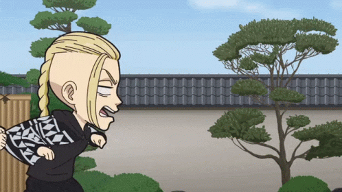 A Cartoon Drawing Of A Man Standing In Front Of A Fence GIF