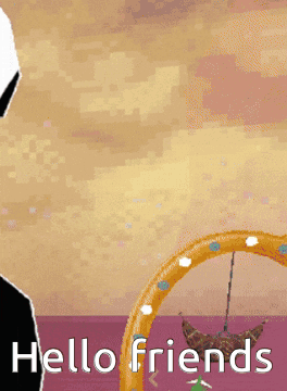 A Cartoon Drawing Of A Man Standing Next To A Circle That Says Hello Friends GIF