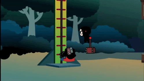 A Cartoon Drawing Of A Man Standing On A Ladder GIF