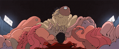 A Cartoon Drawing Of A Man Surrounded By Tentacles And A Giant Monster GIF