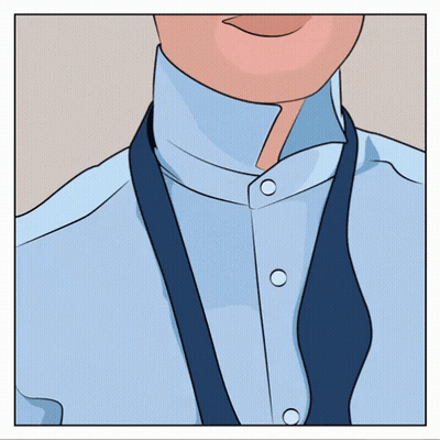A Cartoon Drawing Of A Man Wearing A Blue Shirt And Blue Suspenders GIF