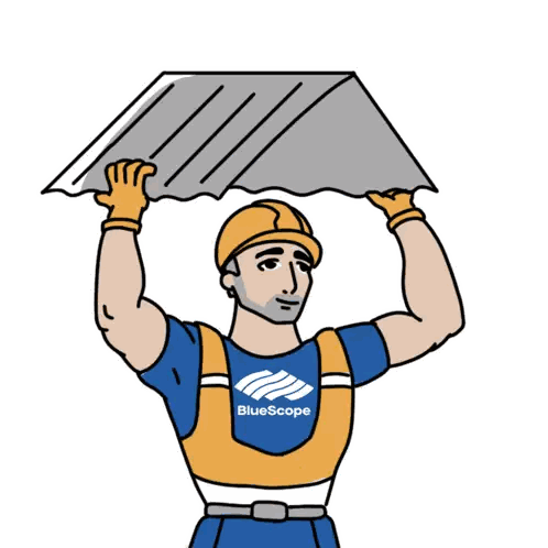 A Cartoon Drawing Of A Man Wearing A Bluescope Shirt Sticker