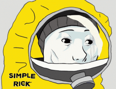 A Cartoon Drawing Of A Man Wearing A Gas Mask With Simple Rick Written Below Him GIF