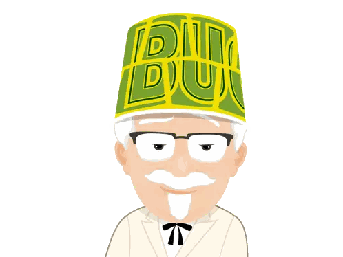 A Cartoon Drawing Of A Man Wearing A Green And Yellow Hat That Says ' Din Din ' On It Sticker