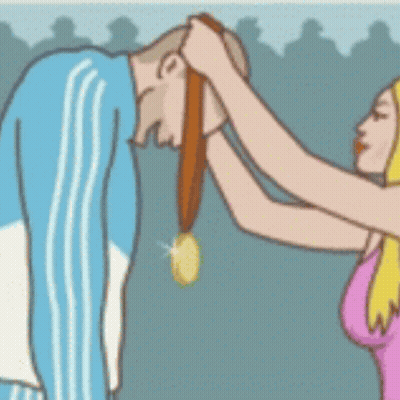 A Cartoon Drawing Of A Man Wearing A Medal GIF