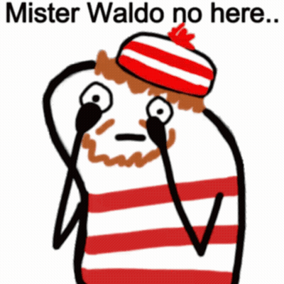 A Cartoon Drawing Of A Man Wearing A Red And White Striped Shirt And Hat With The Caption Mister Waldo No Here .. GIF
