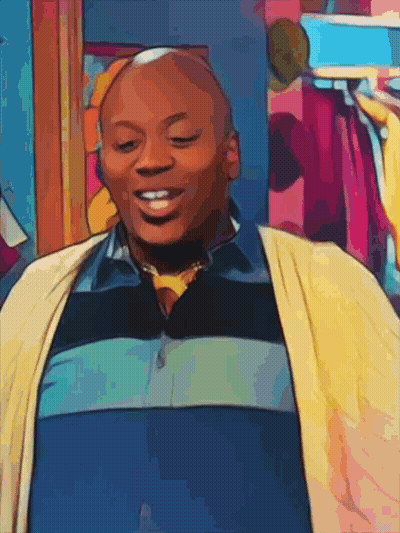 A Cartoon Drawing Of A Man Wearing A Striped Shirt And A Yellow Sweater GIF