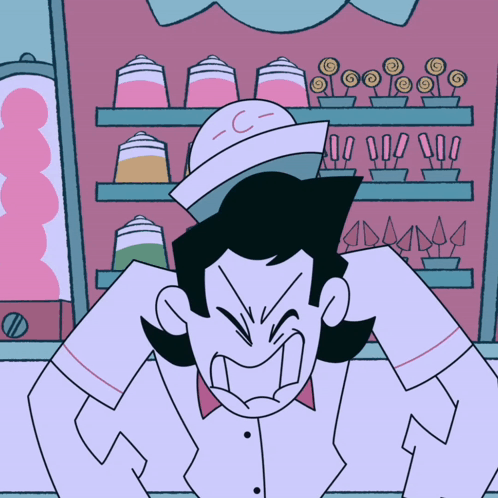 A Cartoon Drawing Of A Man Wearing A White Hat With The Letter C On It GIF