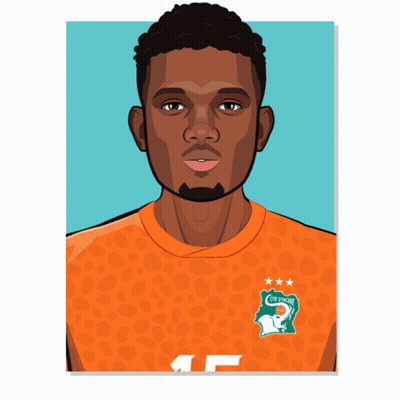 a cartoon drawing of a man wearing an orange shirt with the letter f on the front