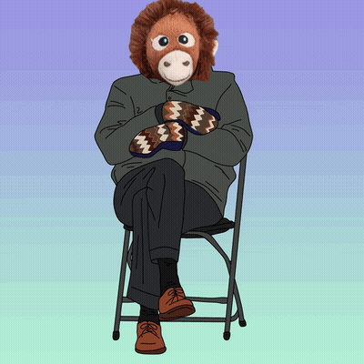 A Cartoon Drawing Of A Man Wearing Mittens And A Stuffed Animal Head GIF
