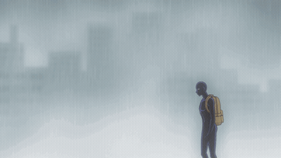 A Cartoon Drawing Of A Man With A Backpack And The Number 6 On His Chest GIF