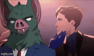 A Cartoon Drawing Of A Man With A Bat Mask On His Face GIF