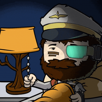 A Cartoon Drawing Of A Man With A Beard And A Hat With An Airplane On It GIF