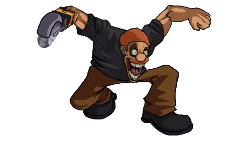 A Cartoon Drawing Of A Man With A Chainsaw Sticker