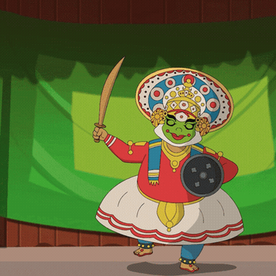 A Cartoon Drawing Of A Man With A Green Mask Holding A Sword And Shield GIF