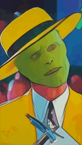 A Cartoon Drawing Of A Man With A Green Mask On His Face GIF