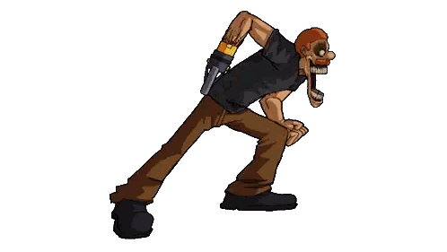 A Cartoon Drawing Of A Man With A Gun Sticker