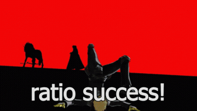 A Cartoon Drawing Of A Man With A Mask And The Words " Ratio Success " Below Him GIF