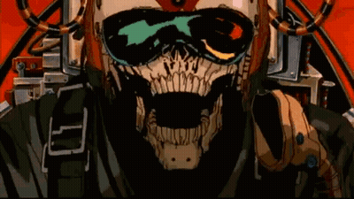A Cartoon Drawing Of A Man With A Skull Mask On His Face GIF