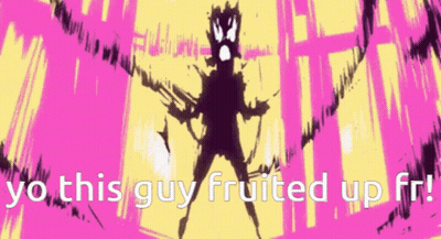 A Cartoon Drawing Of A Man With A Sword And The Words `` Yo This Guy Fruited Up Fi '' GIF