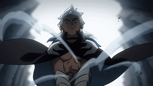 A Cartoon Drawing Of A Man With Long White Hair And A Cape GIF
