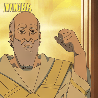 A Cartoon Drawing Of A Man With The Word Invincible On The Bottom GIF