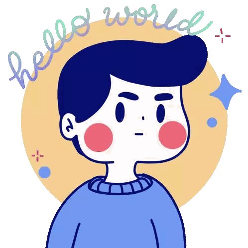 A Cartoon Drawing Of A Man With The Words Hello World Written Above Him Sticker