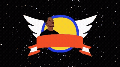 A Cartoon Drawing Of A Man With Wings And A Banner GIF