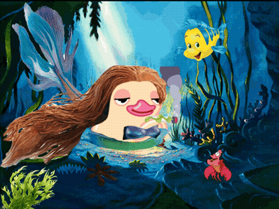 A Cartoon Drawing Of A Mermaid With A Duck Head GIF