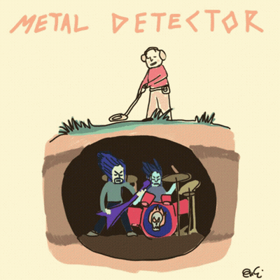 A Cartoon Drawing Of A Metal Detector And A Metal Band GIF