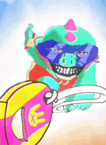 A Cartoon Drawing Of A Monkey With A Blue Mask On His Face GIF