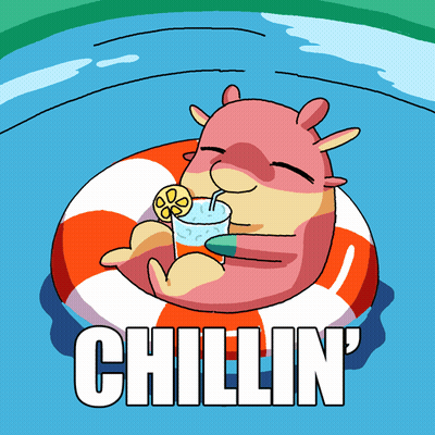 A Cartoon Drawing Of A Monster Floating On A Life Preserver Drinking A Drink With The Words Chillin Written Below It GIF