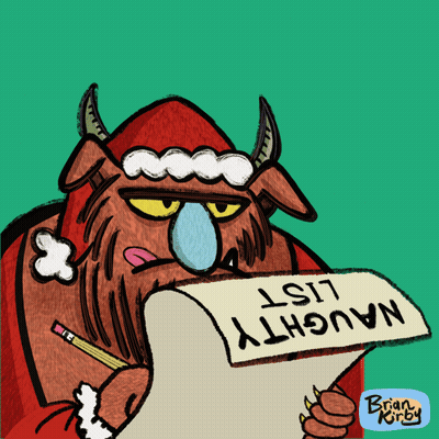 A Cartoon Drawing Of A Monster Holding A Naughty List GIF