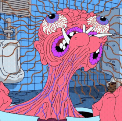 A Cartoon Drawing Of A Monster In A Bathroom With The Letter C On It GIF