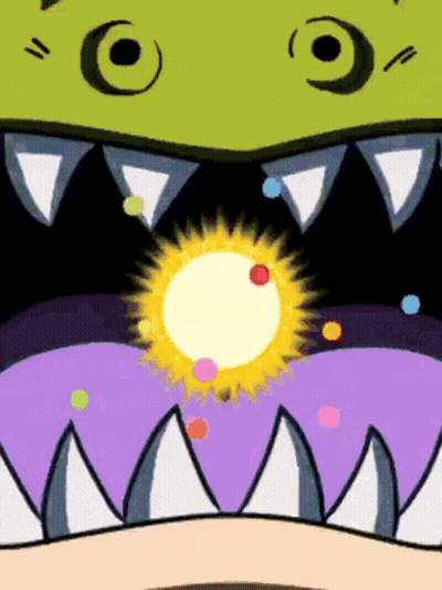 A Cartoon Drawing Of A Monster 'S Mouth With Teeth And A Sun In It GIF
