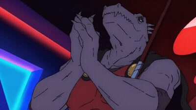 A Cartoon Drawing Of A Monster With A Spear GIF