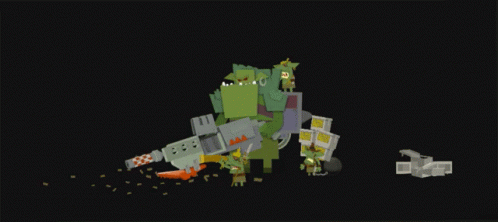 A Cartoon Drawing Of A Monster With A Sword And A Flamethrower With The Number 1 On It GIF