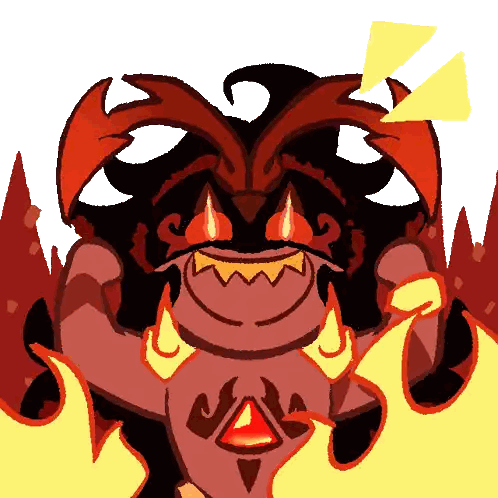 A Cartoon Drawing Of A Monster With Flames Around Its Body Sticker