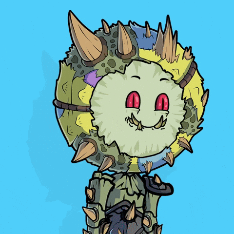 A Cartoon Drawing Of A Monster With Red Eyes And Sharp Teeth GIF