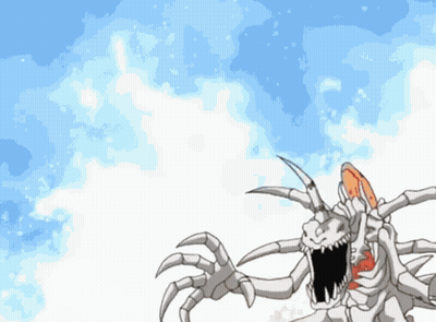 A Cartoon Drawing Of A Monster With Sharp Claws And A Blue Sky In The Background GIF