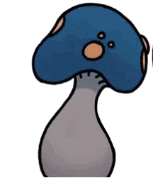 A Cartoon Drawing Of A Mushroom With A Blue Head Sticker