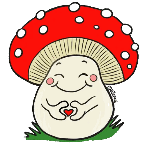 A Cartoon Drawing Of A Mushroom With A Red Hat And White Dots Sticker