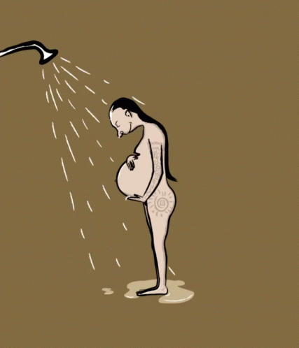 A Cartoon Drawing Of A Naked Pregnant Woman Taking A Shower GIF