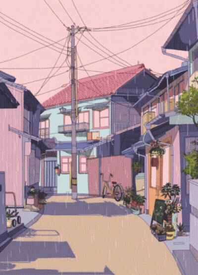 A Cartoon Drawing Of A Narrow Street With A Sign That Says ' A ' On It GIF