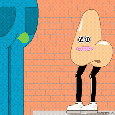 A Cartoon Drawing Of A Nose With A Pink Lip GIF